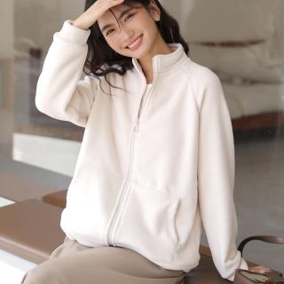 【Amirr 艾米爾】★保暖小立領搖粒絨休閒開衫外套(女上衣/長袖/保暖)