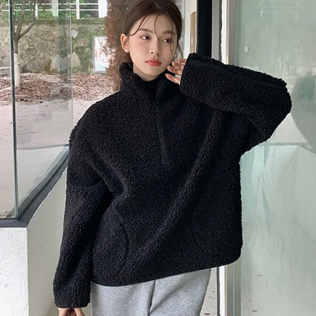 【Amirr 艾米爾】★仿羊羔絨立領拉鏈百搭衛衣(女上衣/長袖/保暖)