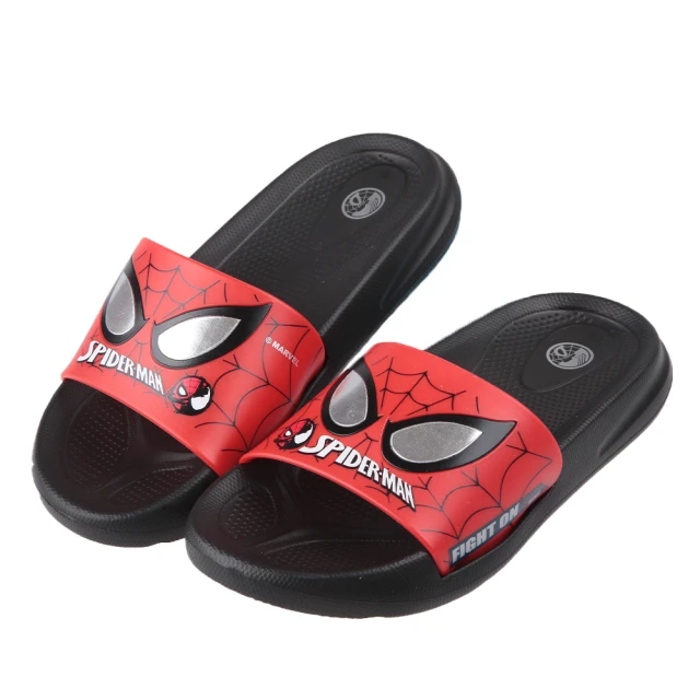 布布童鞋 Marvel蜘蛛人眼睛亮亮紅黑色兒童輕量拖鞋(B4