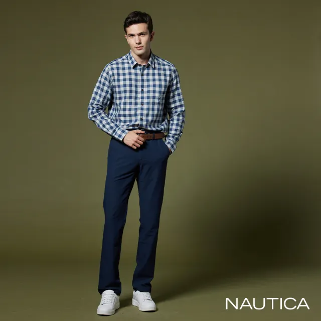 【NAUTICA】男裝 舒適素面彈性長褲(深藍)