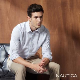 【NAUTICA】男裝 直條紋滿版長袖襯衫(藍)