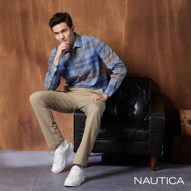 NAUTICA 男裝 經典素面彈性長褲(卡其)