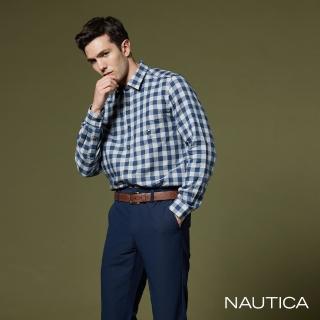 【NAUTICA】男裝 百搭格紋長袖襯衫(藍)