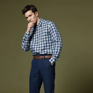 【NAUTICA】男裝 百搭格紋長袖襯衫(藍)