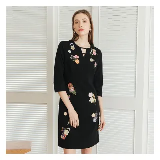【JESSICA】出清品 高雅刺繡花卉收腰顯瘦長袖洋裝235706