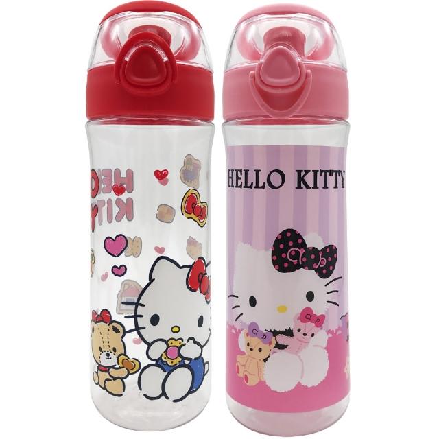 【SANRIO 三麗鷗】Hello Kitty彈跳直飲水壺700ml-2件組(紅粉各1-台灣正版授權)