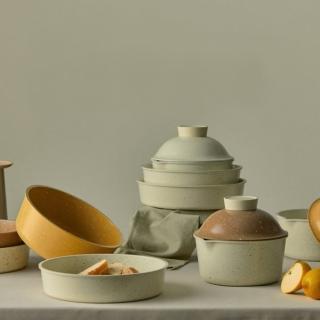 【MODORI】純白鍋具5件組 磨石系列-24cm+22cm+18cm+鍋蓋+把手(三色任選/可拆式手柄/IH適用/不挑爐具)