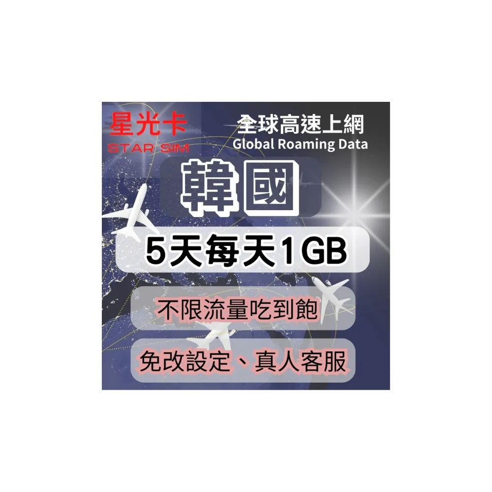 【星光卡  STAR SIM】韓國上網卡5天每天高速1GB後降速128k(可熱點分享 三合一卡 免改設定)