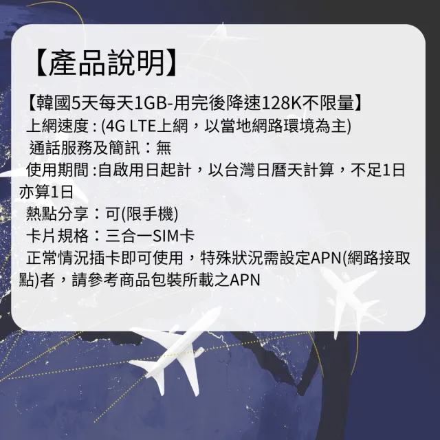 【星光卡  STAR SIM】韓國上網卡5天每天高速1GB後降速128k(可熱點分享 三合一卡 免改設定)