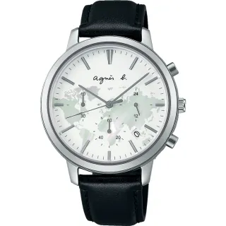 【agnes b.】Sam 40周年紀念 世界地圖三眼計時手錶-40mm(VD53-KWJ0Z/BT3043X1)
