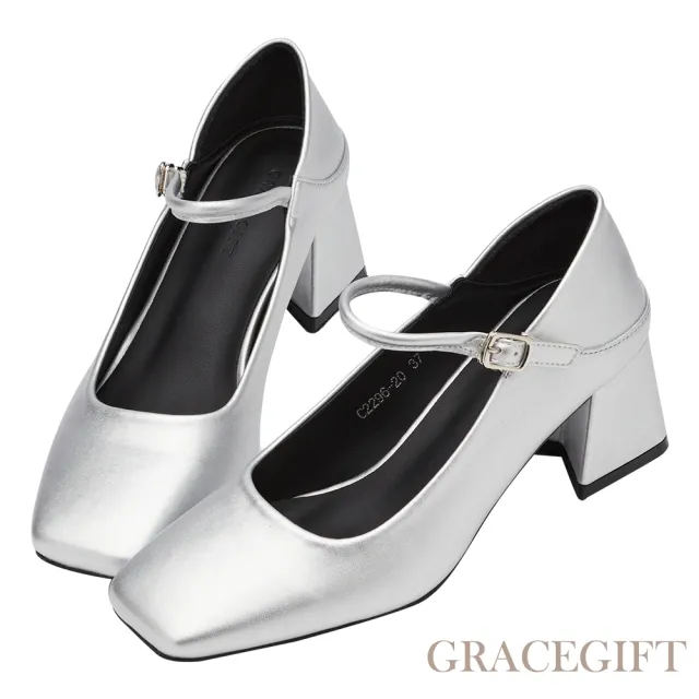 【Grace Gift】銀河系方頭中高跟瑪莉珍鞋