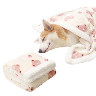 【美好時光】日系草莓小熊雙層加厚寵物毛毯(寵物用品 狗狗貓咪 秋冬 寵物墊 寵物床 蓋毯 小被子 保暖墊)
