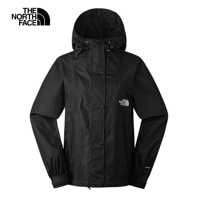 【The North Face 官方旗艦】北面女款黑色防水透氣可提節袖口連帽衝鋒衣｜8BABJK3