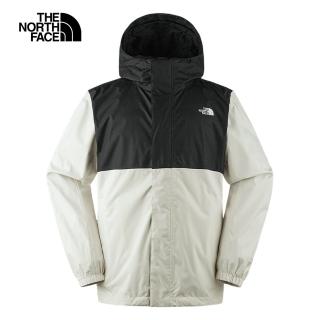 【The North Face 官方旗艦】北面男款米黑拼接DryVent防水透氣連帽衝鋒衣｜8AUNVOR(外套)