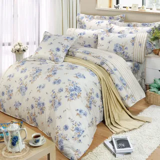 【FITNESS】精梳棉雙人加大七件式床罩組-醇香莊園(藍/粉 兩色可選)