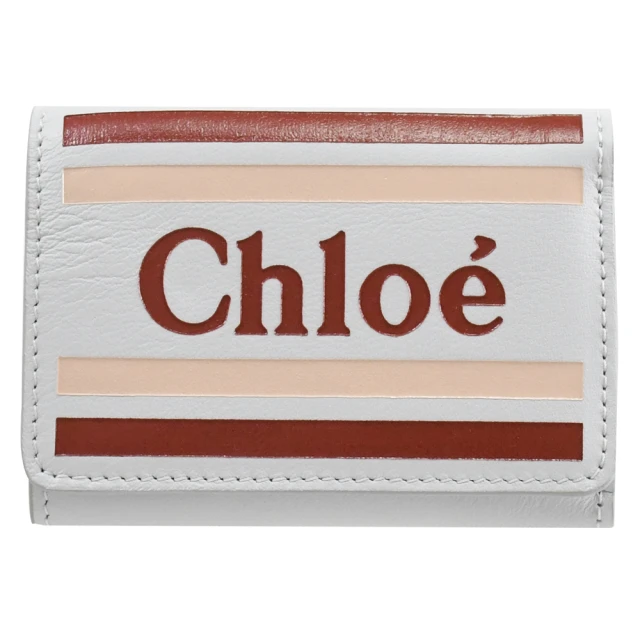 Chloe’ 蔻依Chloe’ 蔻依 品牌英文LOGO條紋小牛皮三折小零錢短夾(白)