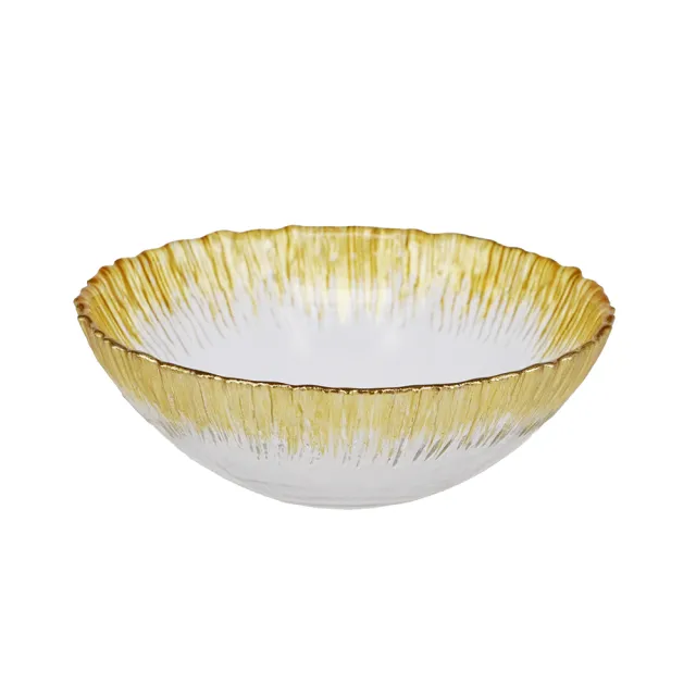 【YU Living 信歐傢居】日式手工玻璃碗 500ML(2色任選/金色.銀色/餐碗 展示碗)