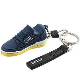 【BALLY】限定聯名CHAMPION球鞋造型皮革雙吊飾鑰匙圈(藍)