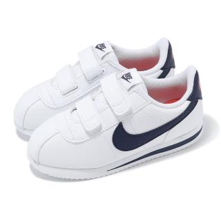 【NIKE 耐吉】休閒鞋 Cortez Basic 小童鞋 白 深藍 魔鬼氈 皮革 嬰兒鞋 小朋友(904769-106)