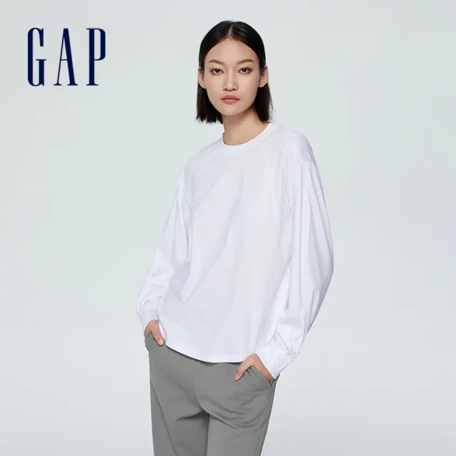 【GAP】女裝 Logo印花圓領長袖T恤-白色(874344)