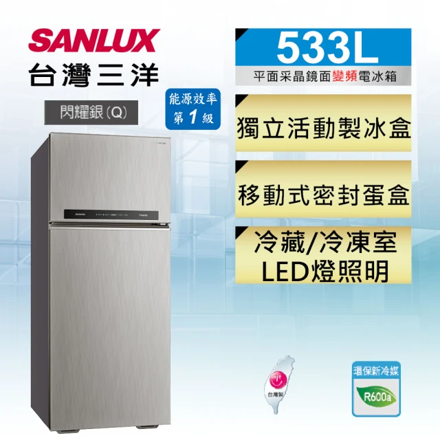 【SANLUX 台灣三洋】◆533公升一級能效變頻雙門冰箱(SR-C533BV1A)