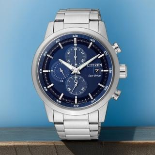 【CITIZEN 星辰】Eco-Drive光動能城市三眼計時碼錶-藍/43mm 男錶 送禮 推薦(CA0610-52L)