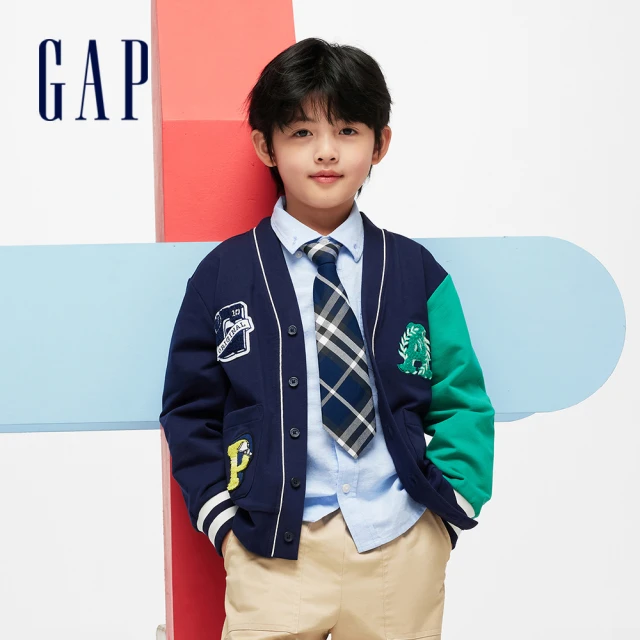 GAP 男童裝 Logo印花V領針織外套-海軍藍(89040