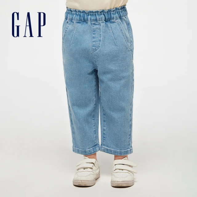 GAP 女童裝 Logo鬆緊喇叭牛仔褲-淺藍色(890287
