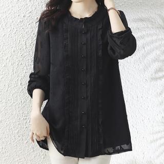 【麗質達人】3252黑色圓領長袖上衣LY(L-5XL)