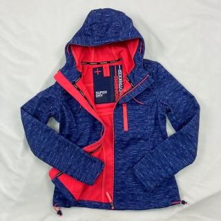 【Superdry】極度乾燥 潛水布 混藍/粉 女款 連帽 防風衣 單拉鍊 抓絨 刷毛 外套(刷毛 外套8412EG1)