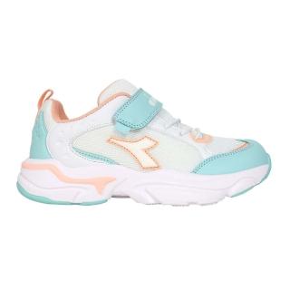 【DIADORA】19-23CM_女中童生活時尚運動鞋-超寬楦-休閒 童鞋 慢跑 白湖綠粉橘(DA11130)