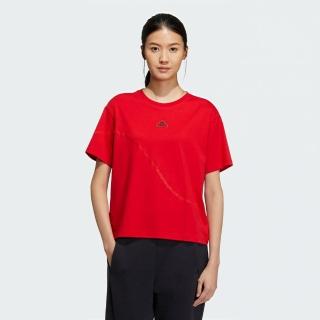 【adidas 愛迪達】上衣 女款 短袖上衣 運動 新年 亞規 GFX SS TEE 紅 IZ3139