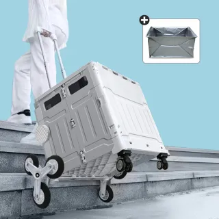 【ONE HOUSE】平拉式8輪爬梯折疊收納車 買菜車 購物車(大款+防水袋-大款 1組)