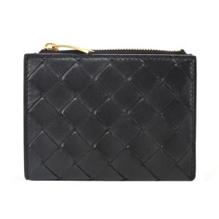【BOTTEGA VENETA 寶緹嘉】經典大編織小羊皮雙折零錢夾(黑色)