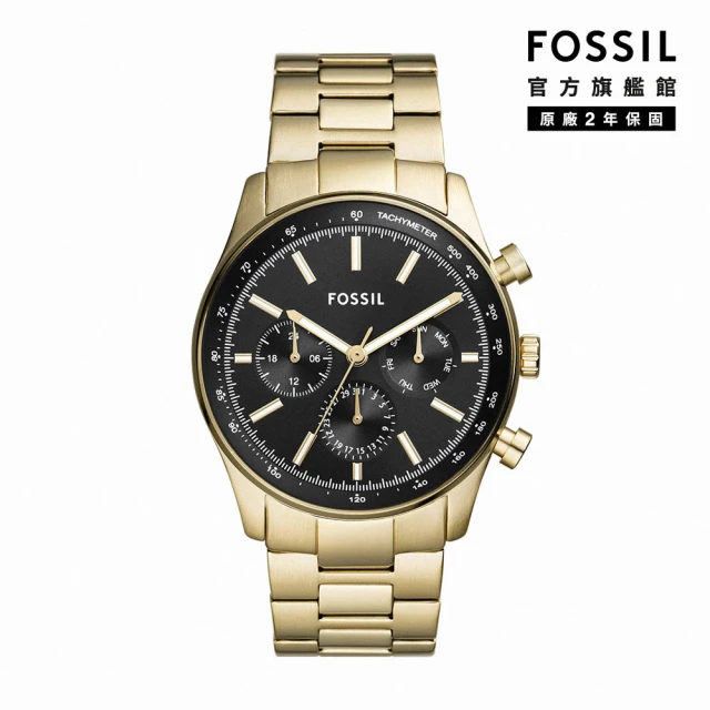 FOSSILFOSSIL Sullivan 經典黑金多功能三眼手錶 金色不鏽鋼錶帶 44MM BQ2855