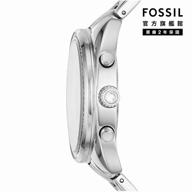 【FOSSIL 官方旗艦館】Vale 經典鑽圈三眼計時女錶 銀色不鏽鋼錶帶手錶 34MM BQ3657
