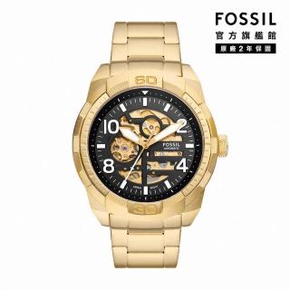 【FOSSIL 官方旗艦館】Bronson 布朗森系列機械鏤空手錶 金色不鏽鋼錶帶 48MM ME3257