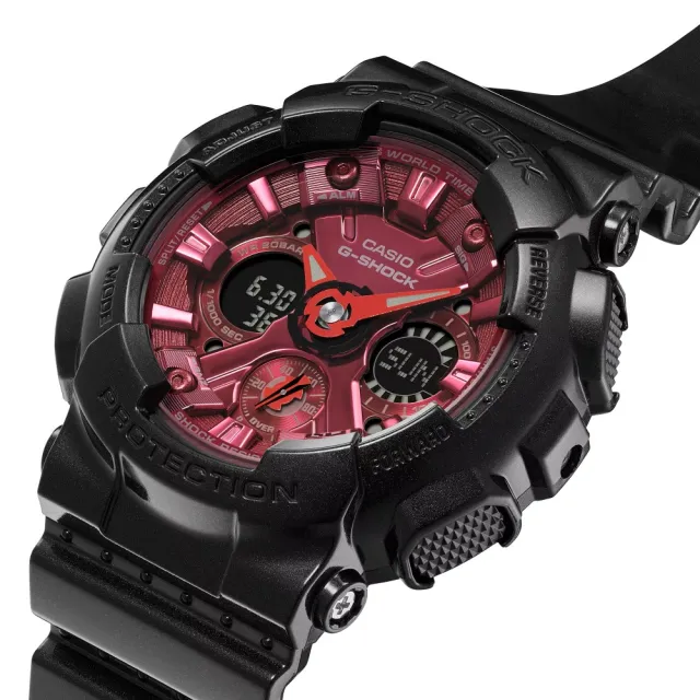 【CASIO 卡西歐】G-SHOCK 優雅炫酷 纖薄精巧 黑紅 雙顯手錶(GMA-S120RB-1A)