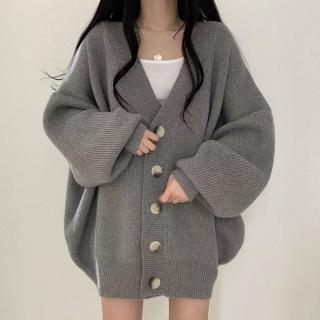 【D.studio】韓版慵懶風寬鬆針織外套(長版外套 風衣 大衣 針織上衣 女裝 衣服 外套 長袖上衣 毛衣 J262)