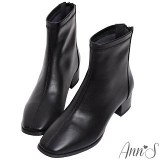 【Ann’S】無華簡約-素面真皮無負擔低跟短靴4cm(黑)