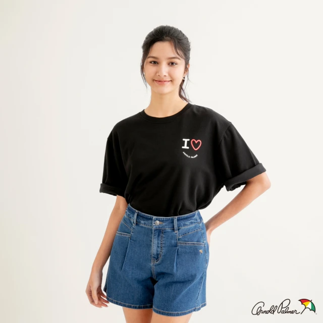 Arnold Palmer 雨傘 女裝-愛心微笑LOGO刺繡T恤(黑色)