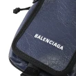 【Balenciaga 巴黎世家】經典LOGO烙印小羊皮拉鍊翻蓋小方包斜背包(深藍)