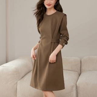 【LANNI 藍尼】★連身圓領收腰修身洋裝(長袖/女裝/上衣)