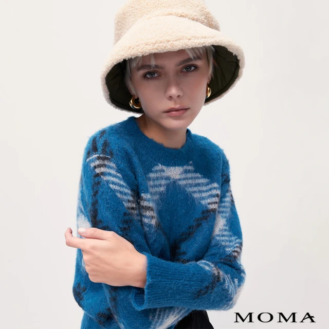 MOMA 藝術幾何風馬海毛衣(藍色)