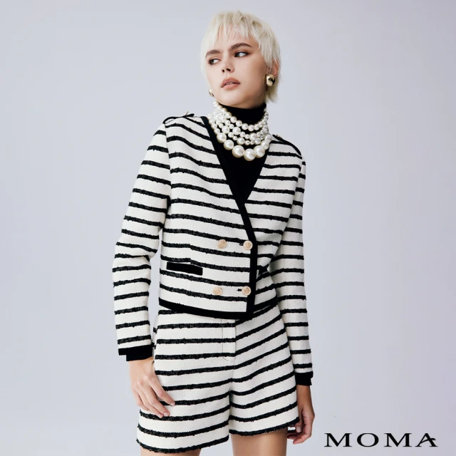 MOMA 黑白條紋毛呢小香外套(白色)