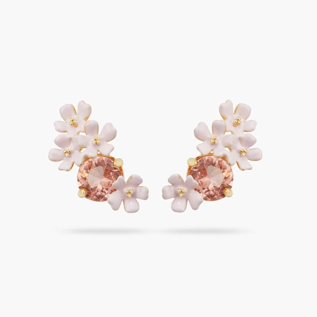 Les Nereides 春之舞會-蕾絲花與粉色水晶垂墜耳環
