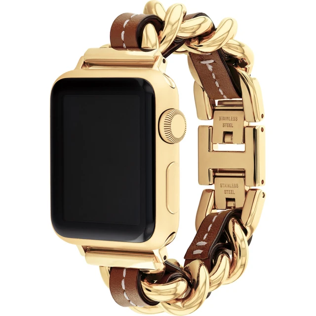 COACHCOACH Apple Watch 錶帶 38/41mm 適用 鍊帶結合皮錶帶 - 金x咖(不含手錶)
