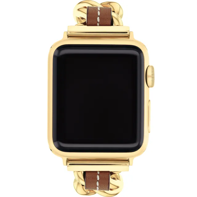 【COACH】Apple Watch 錶帶 38/41mm 適用 鍊帶結合皮錶帶 - 金x咖(不含手錶)