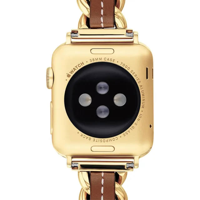 【COACH】Apple Watch 錶帶 38/41mm 適用 鍊帶結合皮錶帶 - 金x咖 99狂買節(不含手錶)