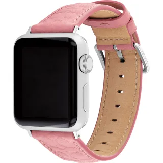 【COACH】Apple Watch 錶帶 38/40/41mm 適用 皮錶帶 - 粉紅C字壓紋(不含手錶)